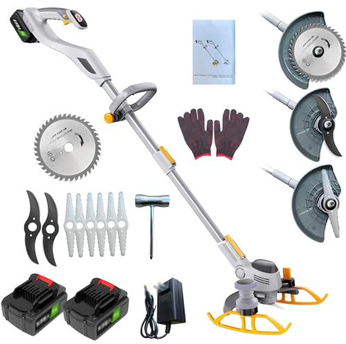 Decespugliatore elettrico a batteria, decespugliatore elettrico da giardino, tagliabordi con 2 batterie al litio, tagliabordi retrattile da 1-54 cm, tagliaerba elettrico a batteria per giardino