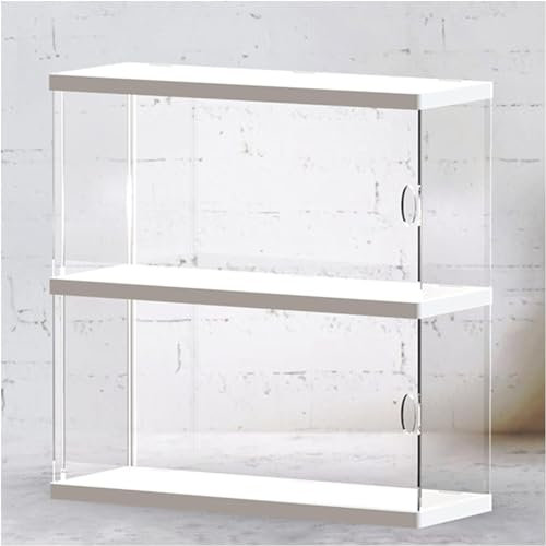 MRVAKDYDI Staubdicht Schutz Vitrine ， Transparente 2-stöckige PVC-Displaybox mit weißem Holzsockel for Sammlerstücke, Actionfiguren, Wackelköpfe und mehr. 30 x 10 x 27 cm((LxWxH) 30x10x27cm)