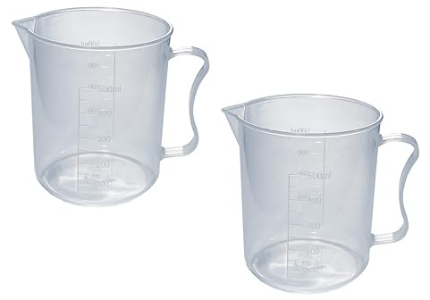 MUHWA 16oz Measuring Cup, 500ml Plastic Graduated Beaker with Handle, 2 Cups