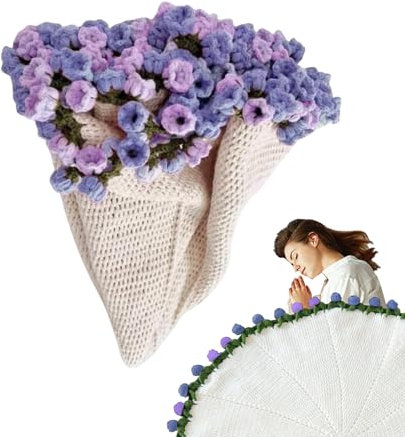 Husoiuy Couverture Bouquet De Fleurs Au Crochet | Kit De Matériel Pour Couverture Bouquet De Fleurs Tissée À La Main - Décoration D'intérieur Pour Adultes Débutants