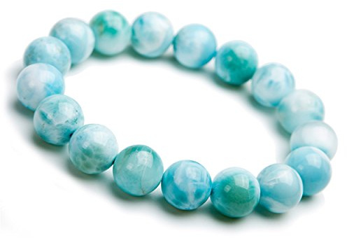 CWZZWS Pulsera de Piedra Preciosa de Larimar Azul Genuino Natural | Cuentas de Estiramiento de 12 mm | Ajustable para Mujeres y Hombres | Regalo de joyería Hecha a Mano