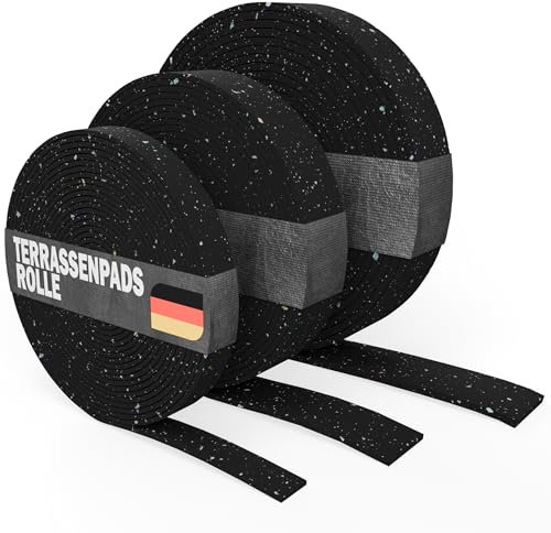 Rollo de almohadillas de terraza de 10 m x 50 mm x 3 mm – Esterilla protectora de granulado de goma para terrazas y terrazas – Subestructura de WPC – Antideslizante, fabricado en Alemania