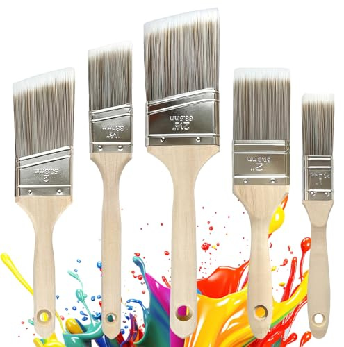 Cutting in Paint Brushes 5pcs, Angled Sash Paint Brush Set with Wood Handle, Premium Wall Trim Brush Set Trim Paintbrush for House Painting Furniture Edging Interior & Exterior DIY Home Improvement