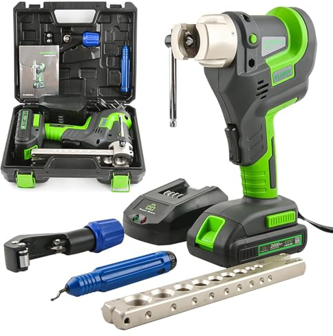 ANGDI Kit di svasatura elettrica a Batteria, Kit di svasatura eccentrica 2 in 1 con Morsetti metrici e imperiali, sbavatore e taglierina, svasatore per Tubi in Rame HVAC da 1/4 a 3/4