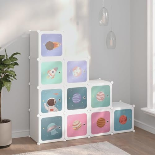 Teenpull Kinderschrank Modular mit 10 Würfeln, Weiß, PP-Kunststoffplatten, ideal für Kinderzimmer, Spielzimmer, robust, stabil, vielseitig, Stauraum