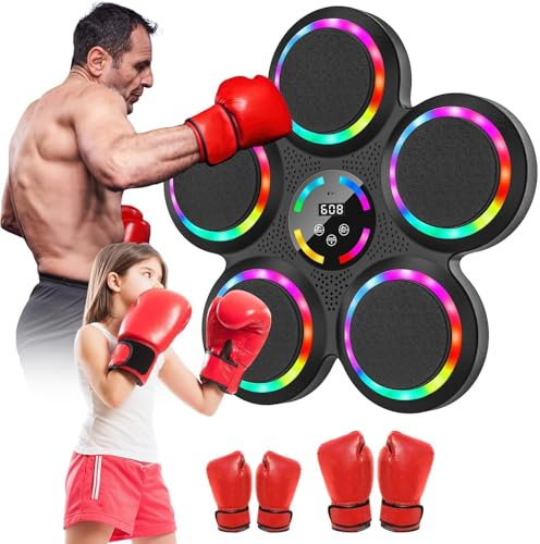 Gpanvor Music Boxing Machine, LED Elektronische Musik Boxing Machine mit 2 Boxhandschuhen, 9 Geschwindigkeiten, 9 Einstellbare Modi, Automatische Zählung, Geschenk Für Erwachsene und Kinder Exercise