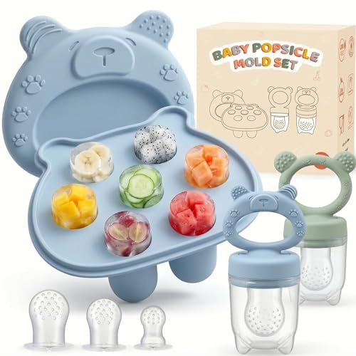 ZUFIO Aspiratore per frutta per bambini dai 6 mesi in su (2 succhiatori per frutta + 2 sacchetti in silicone + 1 contenitore per congelatore). Perfetto per alimenti per bambini, latte materno