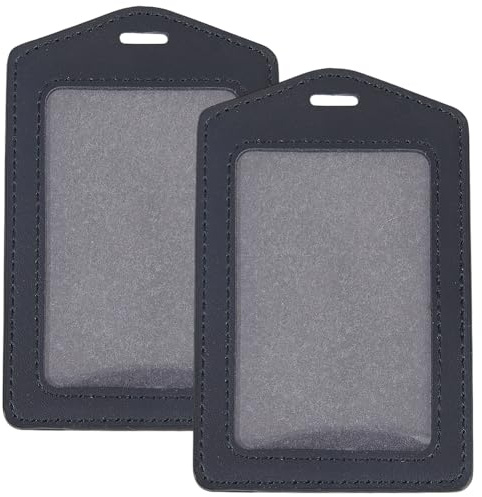 CALFOVERA 2 Funda de Piel Sintética para Credencial de Identificación, Negra, Vertical, de Un Solo Lado, Transparente, Impermeable, Sin Cordón, para Oficinas, Personal, Estudiantes Y Empleados.