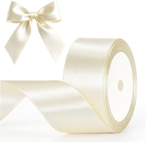 G2PLUS Elfenbeinweiß Satinband 40mm: Dekoration Geschenkband, 22m Schleifenband zum Bastel, Dekoband für Geschenkverpackung, Dekoration