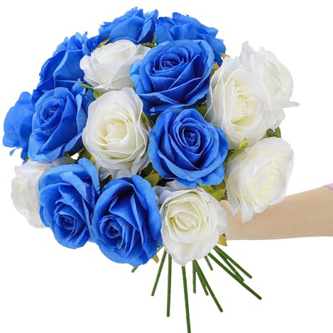 Xialvyu 32 Stück Blau Künstliche Rosen, 52 cm Langer Stängel Kunstblumen Rosen, Realistische Blau Kunstrosen für Hochzeitsramos, Heimdekoration, Party Arrangements, Hotel und Garten Dekorationen