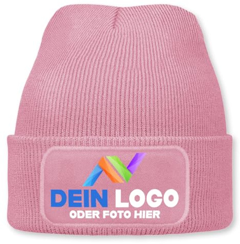Wintermütze mit Logo personalisiert – Beanie individuell mit Wunschlogo, Text oder Foto | Strickmütze Unisex für Damen & Herren | Perfekt als Mitarbeitergeschenk, Firmengeschenk & Wintergeschenk