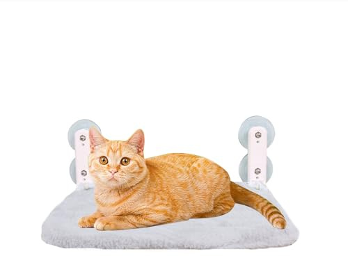 SANON Cat Window Perch, Cordless Indoor Kitty Windowsill Cats Seat Shelves Strong Suction Cups Mount Foldable Cat Window Hammock Bed, Grey