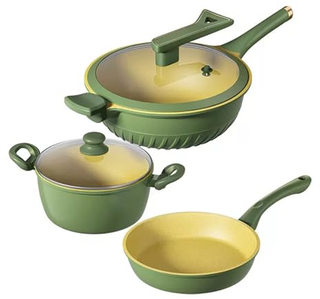 Yadlan Induktions Pfannen Set mit Griffen, antihaftbeschichtetes Pfannenset, Für alle Herdarten, stapelbares Design, spülmaschinen-/ofenfest, PFAS-frei