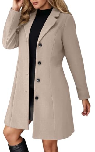 Manteau Femme Hiver Manteaus en Laine Boutonnage Veste À Revers Trench-Coat Thermique Epaissie Chic Élégant Blazer Coupe-Vent Couleur Unie Classique Manteau Mi Longue Automne Chaud Coat Blousons