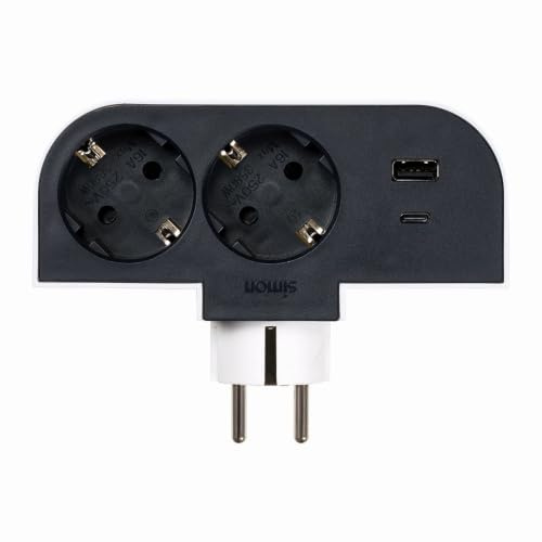 SIMON PLUG ADAPTADOR GIRATORIO 2 TOMAS 16A 3680W 2 USB A+C 30W 180º