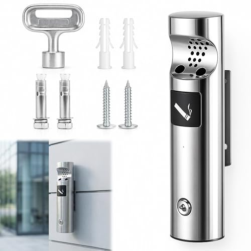 Cenicero de pie para exterior, juego de cenicero de pared de acero inoxidable, con llave, diseño robusto para exteriores, terraza, gastronomía, pared de casa