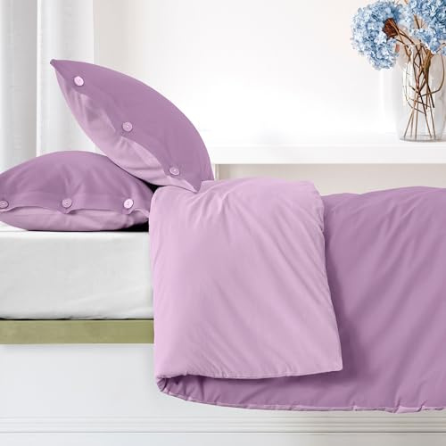 Ruggeri Set Copripiumino Matrimoniale Cotone, Federe, Lenzuola Sacco, Lilla | Set Copripiumino 100% Cotone di Alta Qualità Morbido e Traspirante 2 Federe + 1 Copripiumino, Lavabile in lavatrice