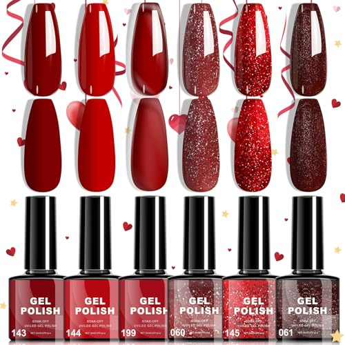 UV nagellack svart röd, 6 färger gel nagellacksset, glitter matta gel nagelpolering, UV lack nageldesigner, vita naglar gellack för nagelkonst, manikyr, färggelset för alla hjärtans dag och dagligt