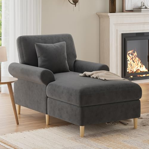 Lcoho Gepolsterter Relaxsessel, klappbarer Schlafsessel, bequemer Lesesessel, Lounge-Sessel, XXL großer Lesesessel, samtbezogener Lounge-Sessel, Sitzsack für Wohn- und Schlafzimme (Gray)