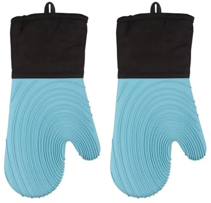 HUDFVIOI Maniques Cuisine Ensemble de gants cuisine en silicone souple for la, essentiels, professionnels extra longs résistants à chaleur, fournitures pâtisserie(Blue)
