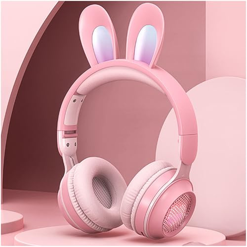 OHAANYY Casque oreilles de chat - Cadeau d'anniversaire d'enfant - LED - Oreilles de chat - Licorne - Bluetooth - Microphone stéréo sans fil - Avec lumière LED - Pour téléphone portable, tablette, PC