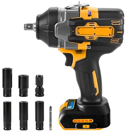 Cordless Impact Wrench for Dewalt 18V 20V, 1200N·m(900ft-lbs) 1/2 Brushless High Torque Impact Gun, Electric Impact Driver with 5 Mode Speed, 5 Sockets for Car Home DIY Furniture (No Battery)