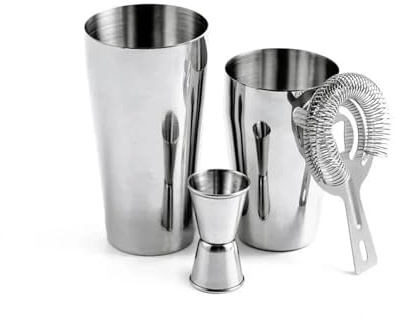 Juego de coctelera mezcladora, 4 Uds., Kit barman latas Boston, colador bebidas mixtas, Jigger medición doble(700 600ml)