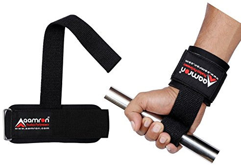 Aamron ® Weight Lifting Training Gym Straps Hand Bar Wrist Support Wraps WLS-PSA (Black/Black)
