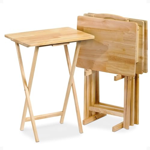 PJ Wood 5-Piece Folding Tv Tray & Snack Table Natural