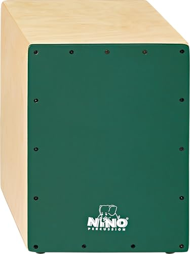 Nino Percussion Tafel Cajon Bausatz, Natur und Grün (NINO951DG-MYO) | Musikinstrument für Kinder ab 5 Jahren, zum Selber Bauen, aufgebaut 26 x 38 x 26 cm, Baltische Birke