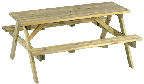 BrackenStyle Chester 6 Seat Picnic Table, 150cm Length, Green Pine | A Frame Pub Bench, Outdoor Garden Seating
