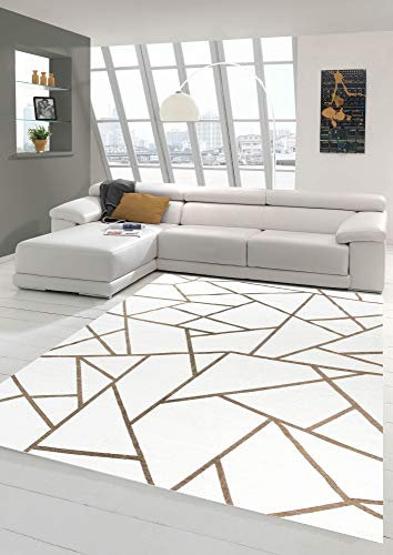 Orientmatta vardagsrumsmatta geometriskt mönster i gräddvit guld storlek 80 x 250 cm