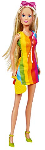 Simba 105733331 - Steffi Love Rainbow Fashion, Spielpuppe im modernen Regenbogenkleid mit Sonnenbrille, 3 Handtaschen und 3 Paar Schuhen, 29cm, ab 3 Jahren