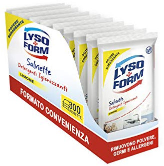 Lysoform Salviette Igienizzanti per Superfici alla fragranza di Limone, Megapack da 10 confezioni, 300 salviette