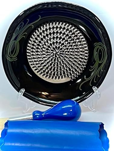 BonCera, Premium Ceramic Garlic Grater Plate Set - Black Garlic | All-in-One 4-Piece Set includes 5.25 Plate, Peeler, Brush, and Stand - For Garlic, Ginger, Fruits, Strawberries, and more!