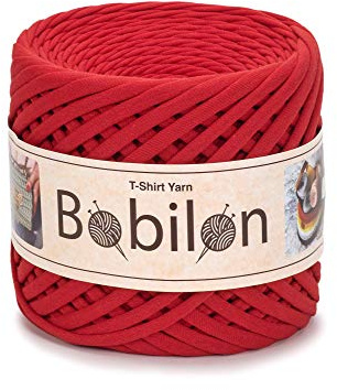 T-Shirt-Garn Fettuccini Zpagetti Ball - 3-5mm zum Häkeln Stricken - Bio-Baumwolle - Makramee-T-Garn - Recycelbares Stoffgarn - Lady in Rot