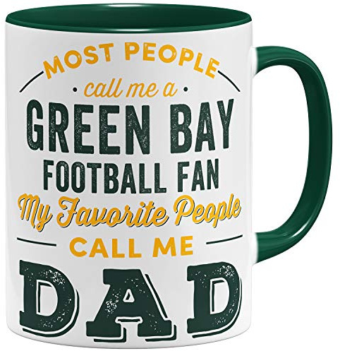 OM3® Green-Bay-Fan Tasse - Keramik Becher - American Football Mug - 11oz 325ml - Beidseitig Bedruckt - Grün