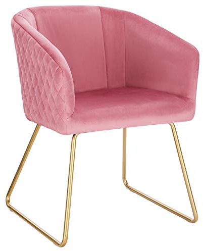 WOLTU 1x Esszimmerstuhl Küchenstuhl Polsterstuhl Schminktisch Stuhl Wohnzimmerstuhl, Sessel mit Armlehne, Sitzfläche aus Samt, Metall Gold Beine, Rosa BH271rs-1