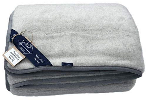 Hollert Wolldecke australisches Merino Prestige Naturhaardecke 100% Merinowolle weiche & warme Kuscheldecke Couch- Sofadecke Wohndecke Größe 160 x 200, Farbe Grau