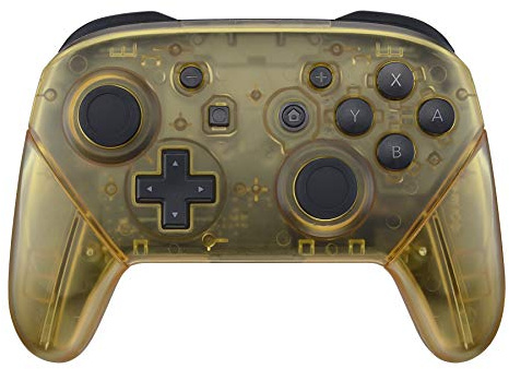 eXtremeRate Full Case Set für Nintendo Switch Pro Controller, DIY-Ersatz Frontplate&Rückseite Gehäuse&Giffe Hülle, Abdeckung Ersatzteile für Switch Pro Controller(Transparent Bernsteingelb)
