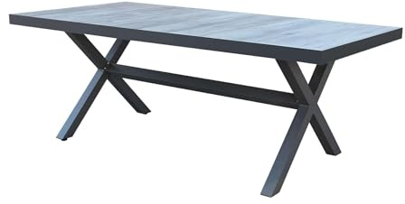 milani home - tavolo da giardino, alluminio e gres e ceramica, piano in gres, 8 posti, antracite, piano 200 x 100 cm