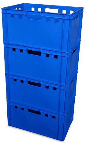4er Set E3-Kiste Eurobox Metzgerkiste Lagerbox 60x40x30 cm stabil für Lebensmittel geeignet (blau)