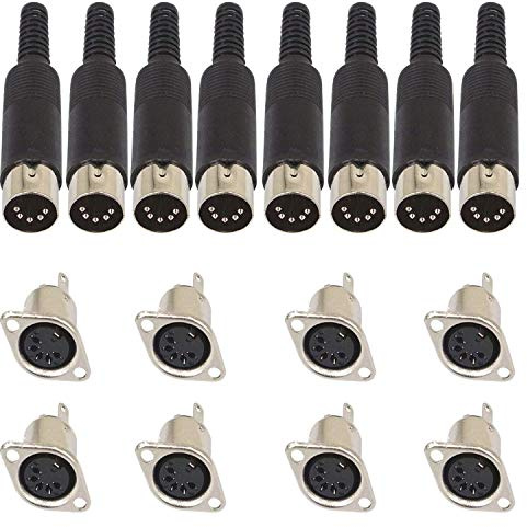 RUNCCI-YUN 16pcs 5 Pin DIN Male to Female Connector， Panel Mount， audio AV equipment Chassis Cable Solder Connector, for CNC Project （Black）
