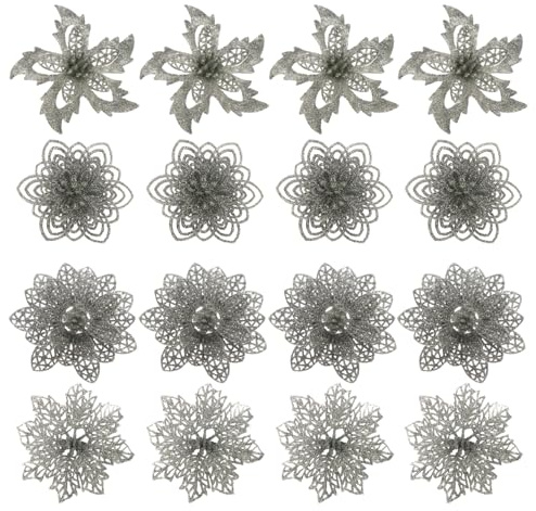 com-four® 12x Deko-Blume mit Clip, Glitzernde Blüten zum Anklemmen | Blumenanstecker als Raumdeko für Weihnachten und Valentinstag [Auswahl variiert]