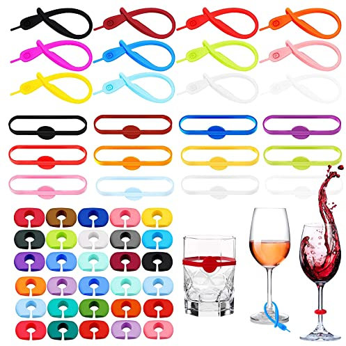 Allazone 54 Pz Silicona Marcador de Vidrio, 3 Estilo Marcadores de Taza de Silicona Marcadores de Copas de Vino para Copa para Bar Fiesta, Tazas Decoración
