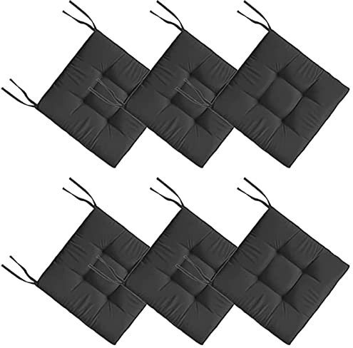 TOULIVER Outdoor Sitzkissen, Stuhlkissen mit Bändern - für Innen- und Außenbereich geeignet, Wasserfest Sitzpolster Auflage für Haus und Garten 45x45 cm,Schwarz,6 Piece