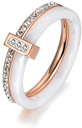 PAIHUIART Ring Ringe Damen Bijouterie Frauen Schmuck Schwarz/Weiß Keramik Kristall Trauringe Schmuck Für Frauen Mädchen Rose Böhmen Ring 6 Rose Weiß