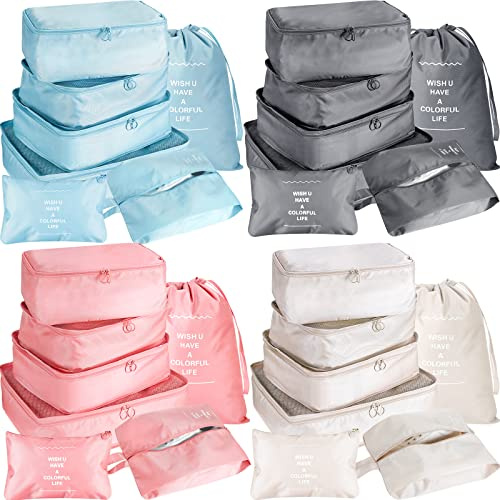 Reginary 28 Pcs Packing Cubes for Travel, 4 Set Organizer,Light Color
