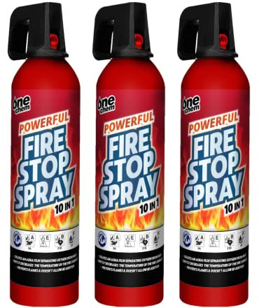 One Chem - 3 x 750g Fire Stop Spray - For Home, Kitchen, Car, Caravan, Camping - 10 in 1 fire extinguisher - Non-toxic