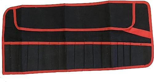 Nillkanth 16 Pocket Canvas Spanner Wrench Chisel Water Resistant Fully Stiched Edging Tool Roll Storage Wallet Bag Case Pouch Red & Black For Portable And Easy Grip
